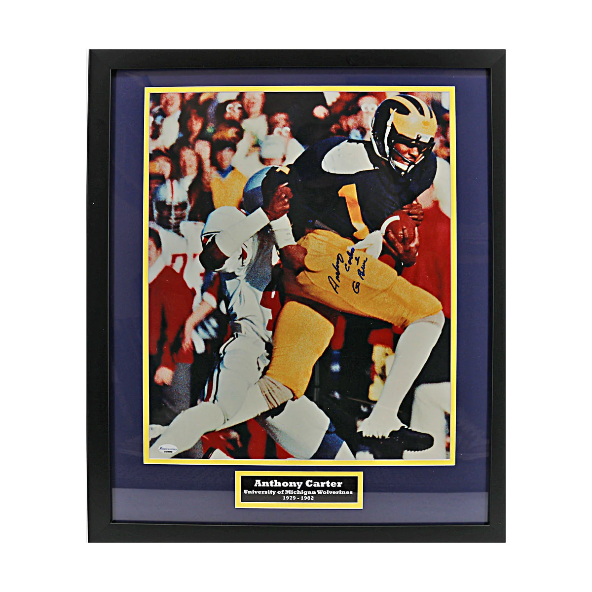 Anthony Carter Signed Inscribed Michigan 16x20 Framed Photo (SC COA)