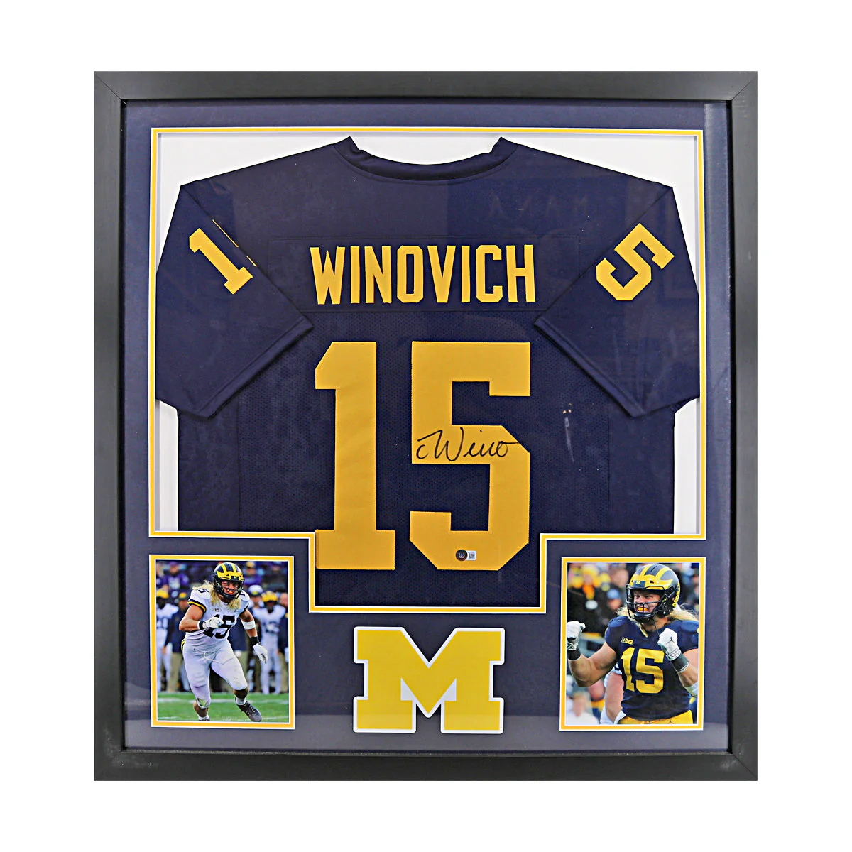 Chase Winovich Signed Michigan Framed Pro-Style Blue Jersey (Beckett Auth)