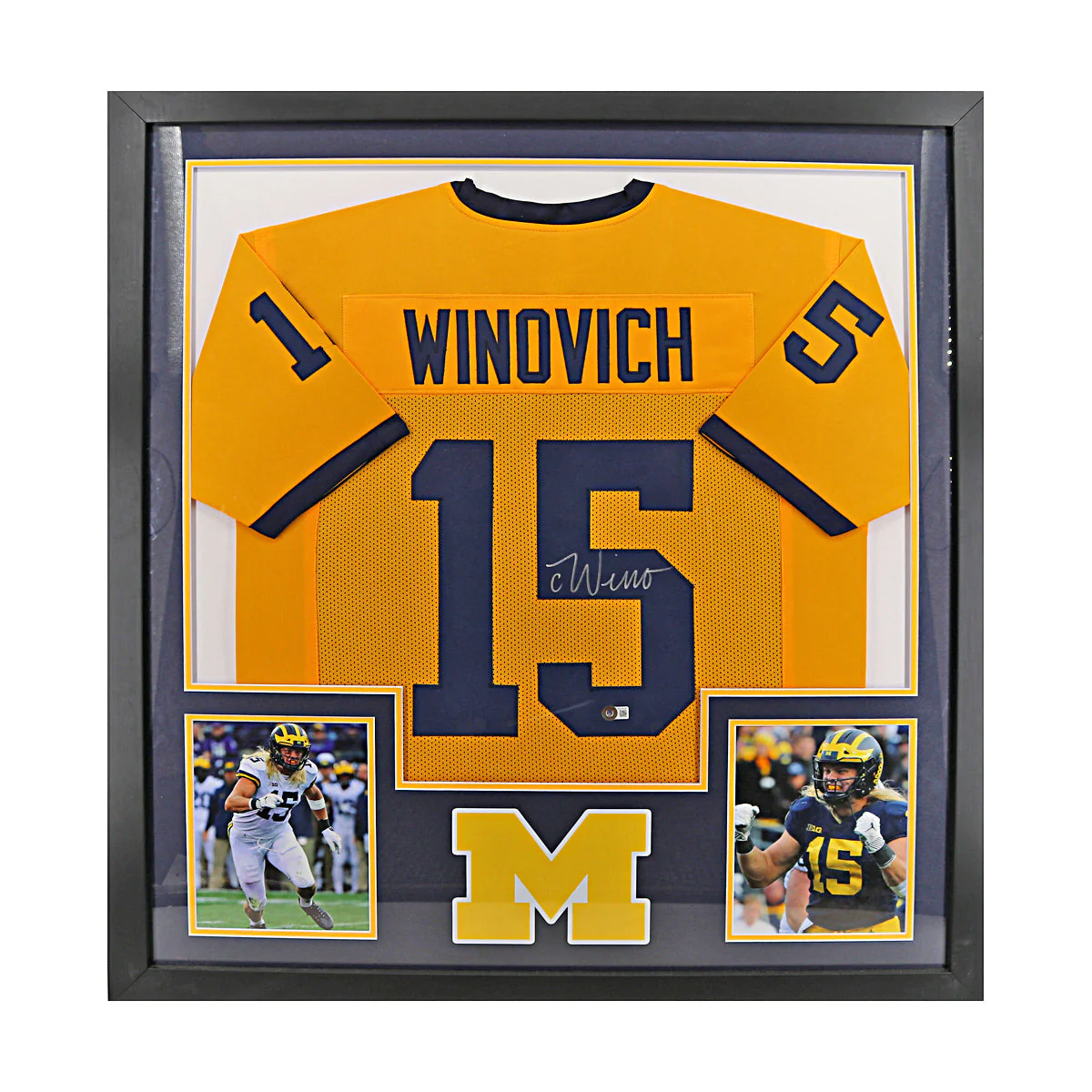 Chase Winovich Signed Michigan Framed Pro-Style Maze Jersey (Beckett Auth)