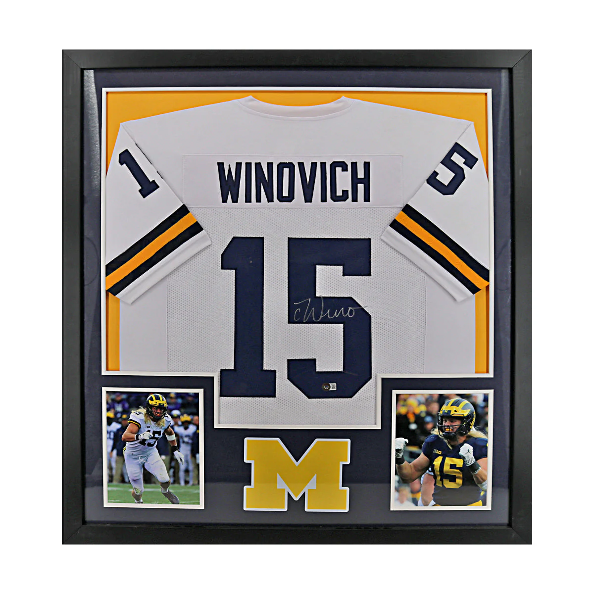 Chase Winovich Signed Michigan Framed Pro-Style White Jersey (Beckett Auth)