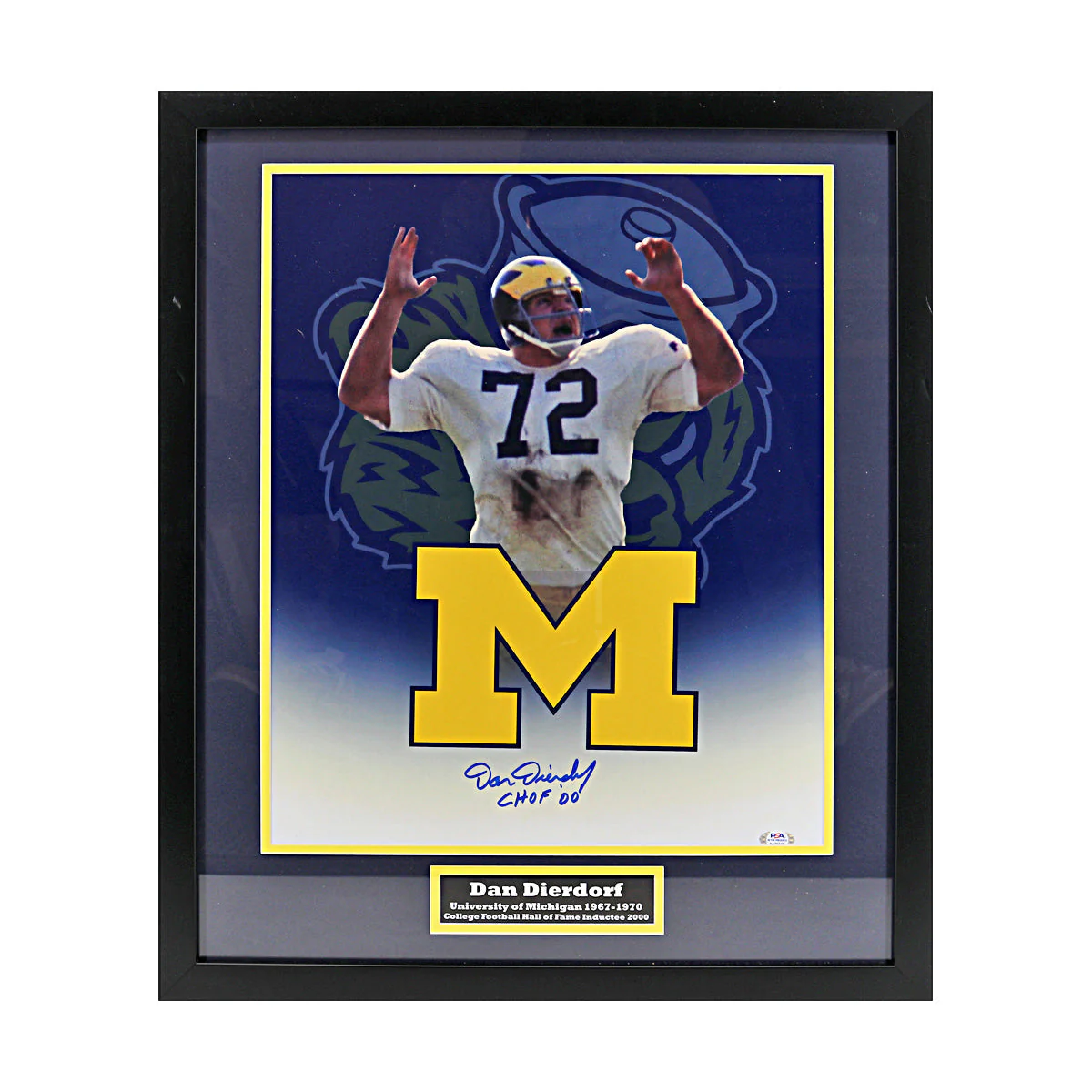 Dan Dierdorf Signed Inscribed Michigan Wolverines 16x20 Framed Photo (PSA COA)
