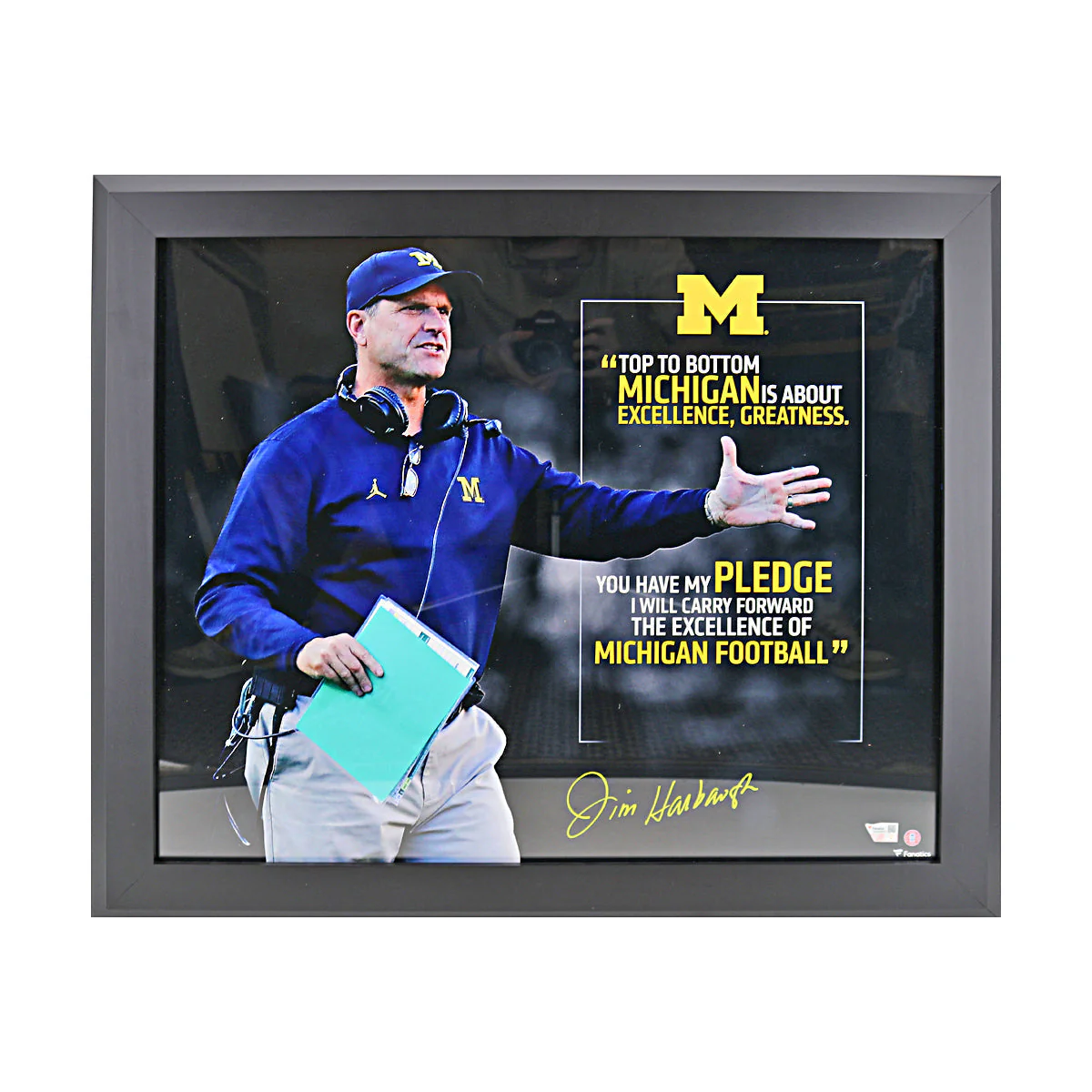 Jim Harbaugh Michigan Wolverines Signed 20x24 Quote Framed Photo (Fanatics)