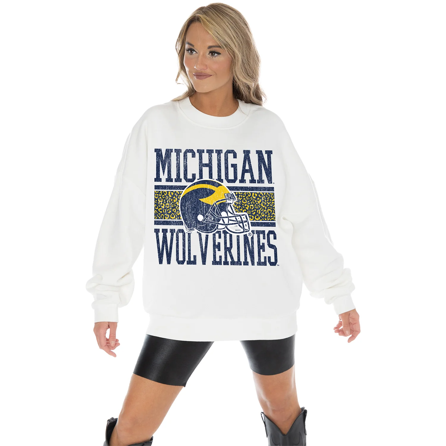 Michigan Wolverines Women's Fair Catch Premium Fleece Drop Shoulder Crewneck - Image 3