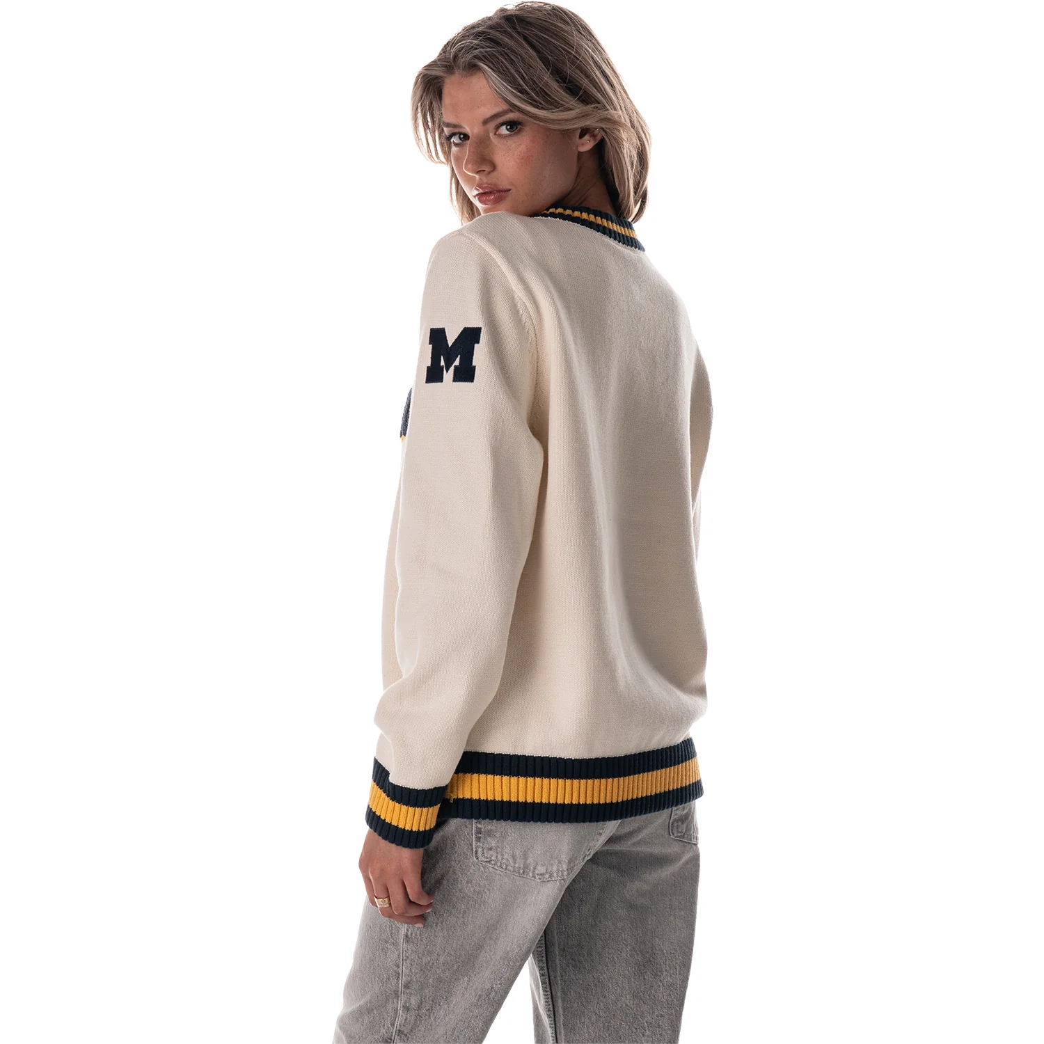 Michigan Wolverines Women's Crewneck Jacquard V-Neck Sweater - Image 2