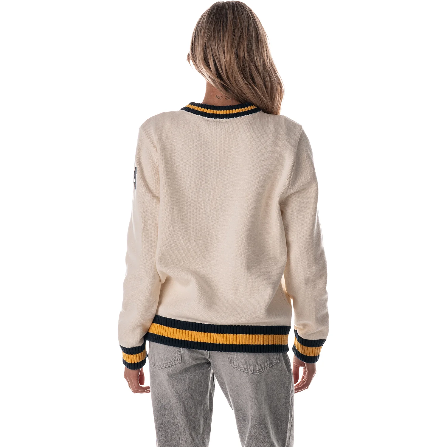 Michigan Wolverines Women's Crewneck Jacquard V-Neck Sweater - Image 3