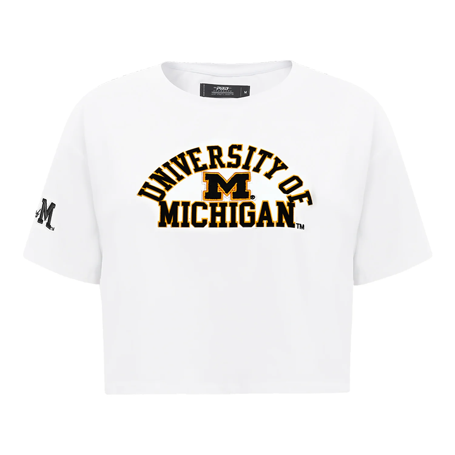 Michigan Wolverines Women's Pro Standard White Arch Wordmark Crop T-Shirt