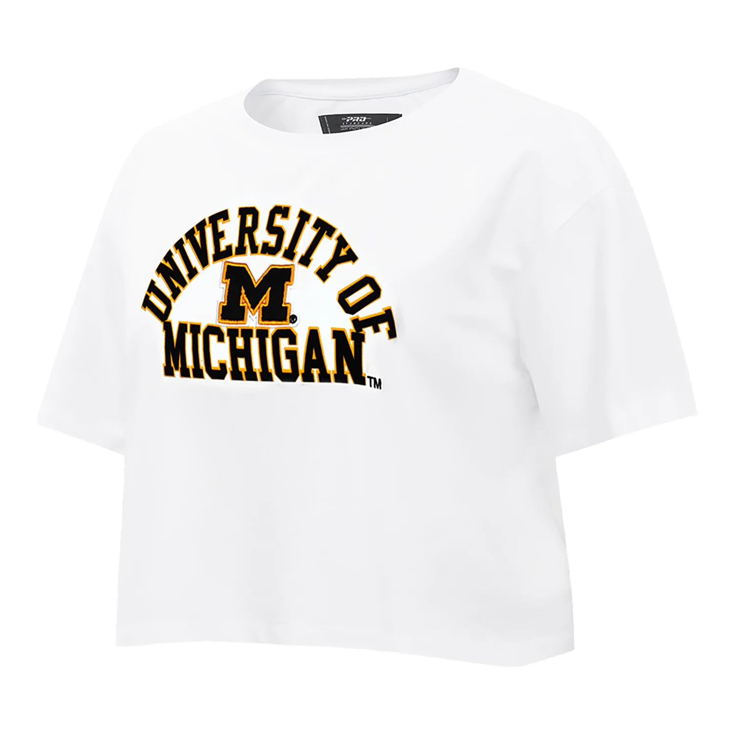 Michigan Wolverines Women's Pro Standard White Arch Wordmark Crop T-Shirt - Image 3