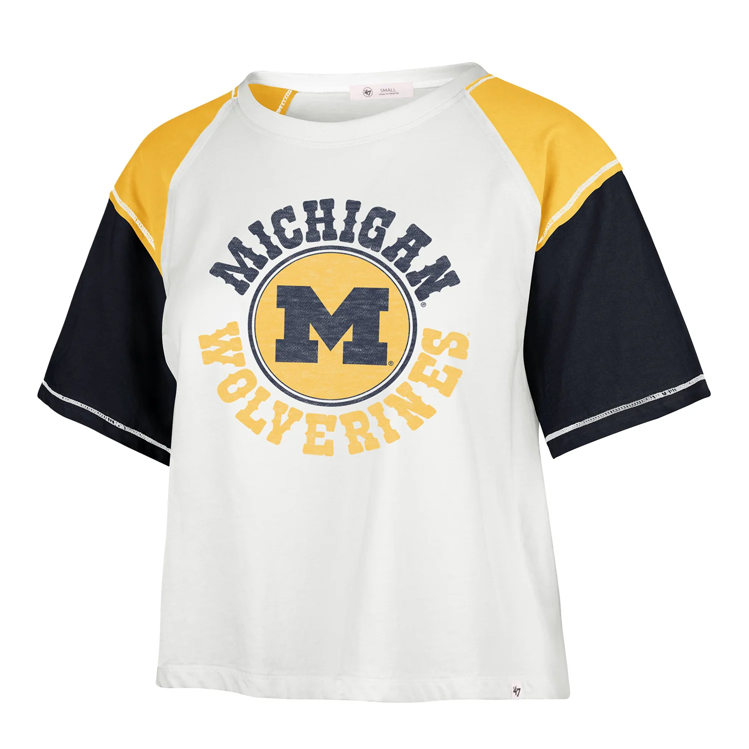 Michigan Wolverines Women's White '47 Brand Center Stage Gia Crop T-Shirt