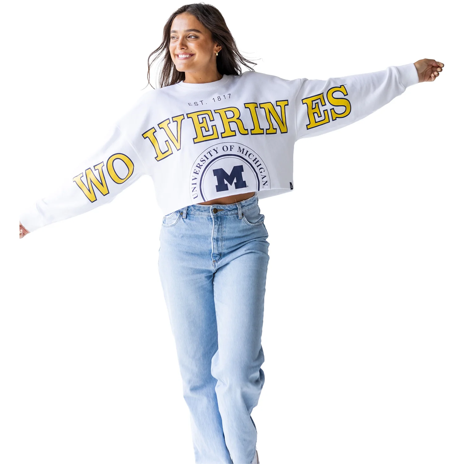 Michigan Wolverines Women's Phipps Split Cropped Long Sleeve Tee