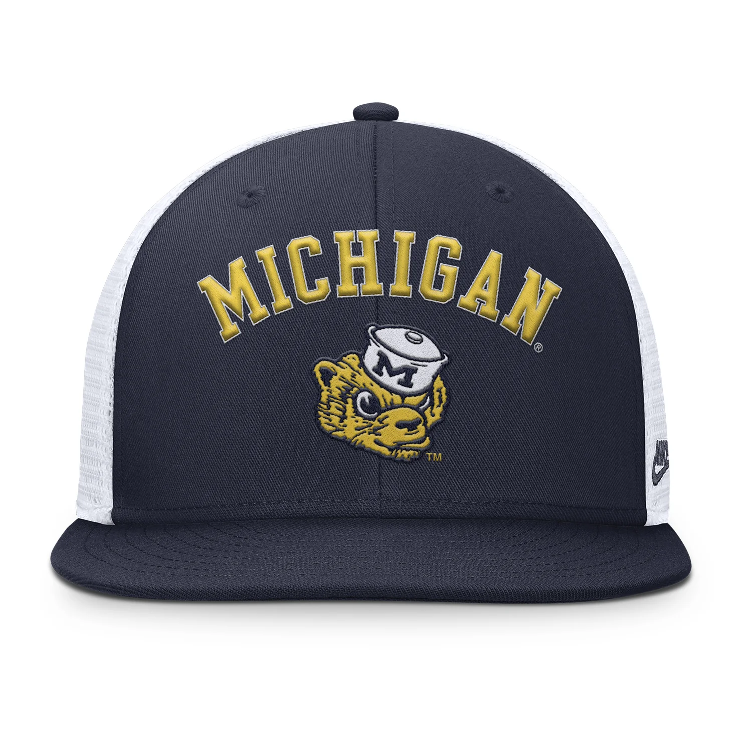 Michigan Wolverines Nike Vault Trucker Flatbrim Navy Trucker Hat - Image 3