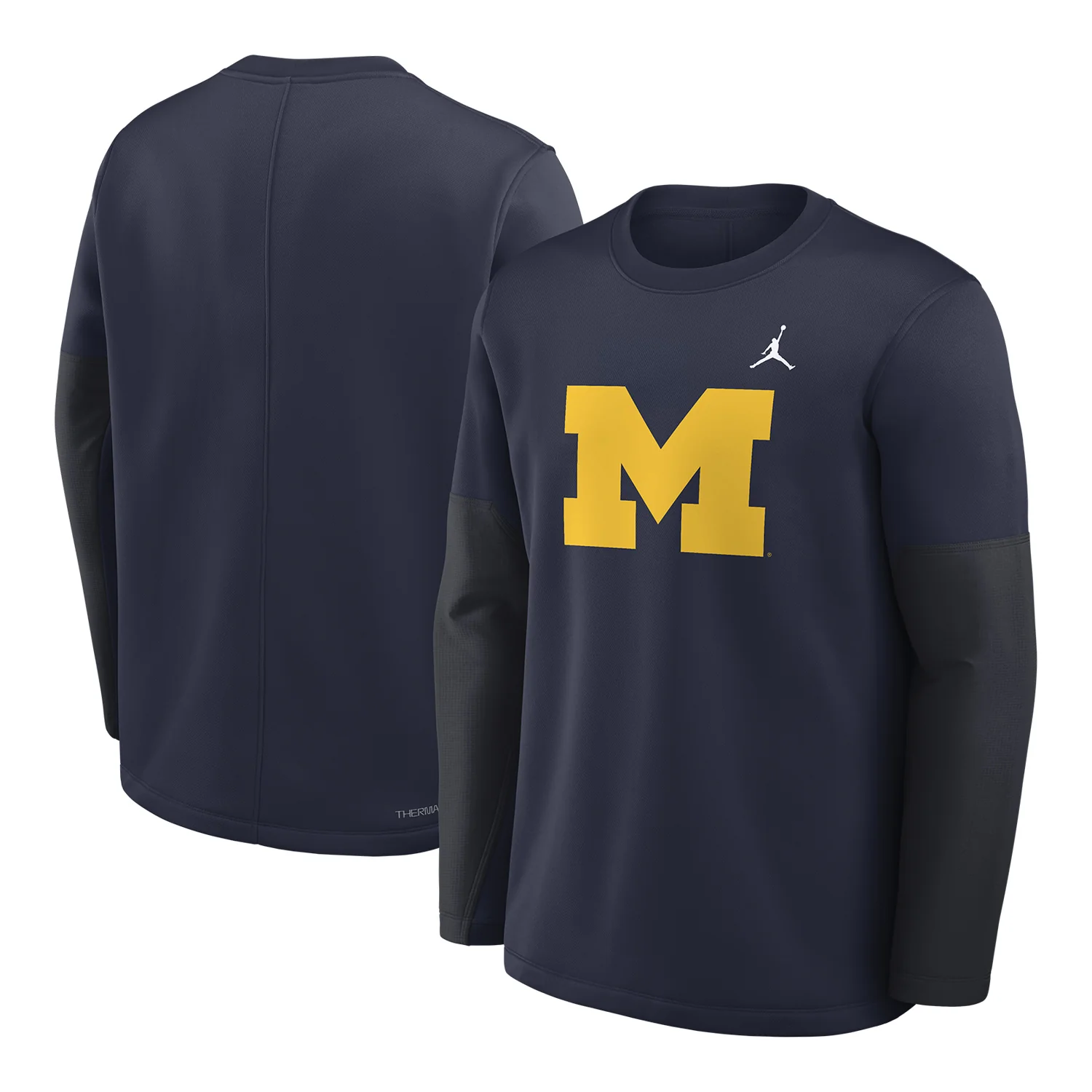 Michigan Wolverines Jordan Navy Midweight Coaches Crewneck Jacket - Image 3