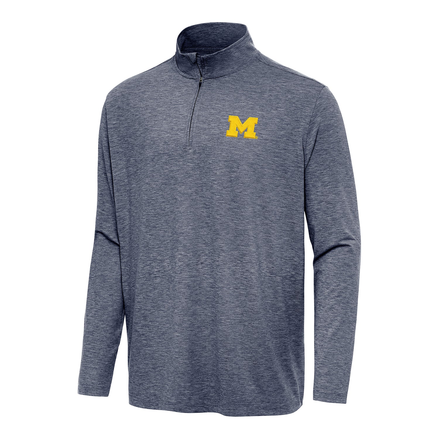 Michigan Wolverines Antigua Heather Navy Hunk 1/4 Zip Pullover