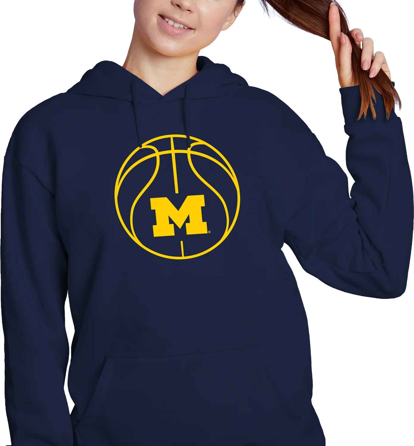 Michigan Wolverines Basketball Outline Navy Hoodie - Image 2