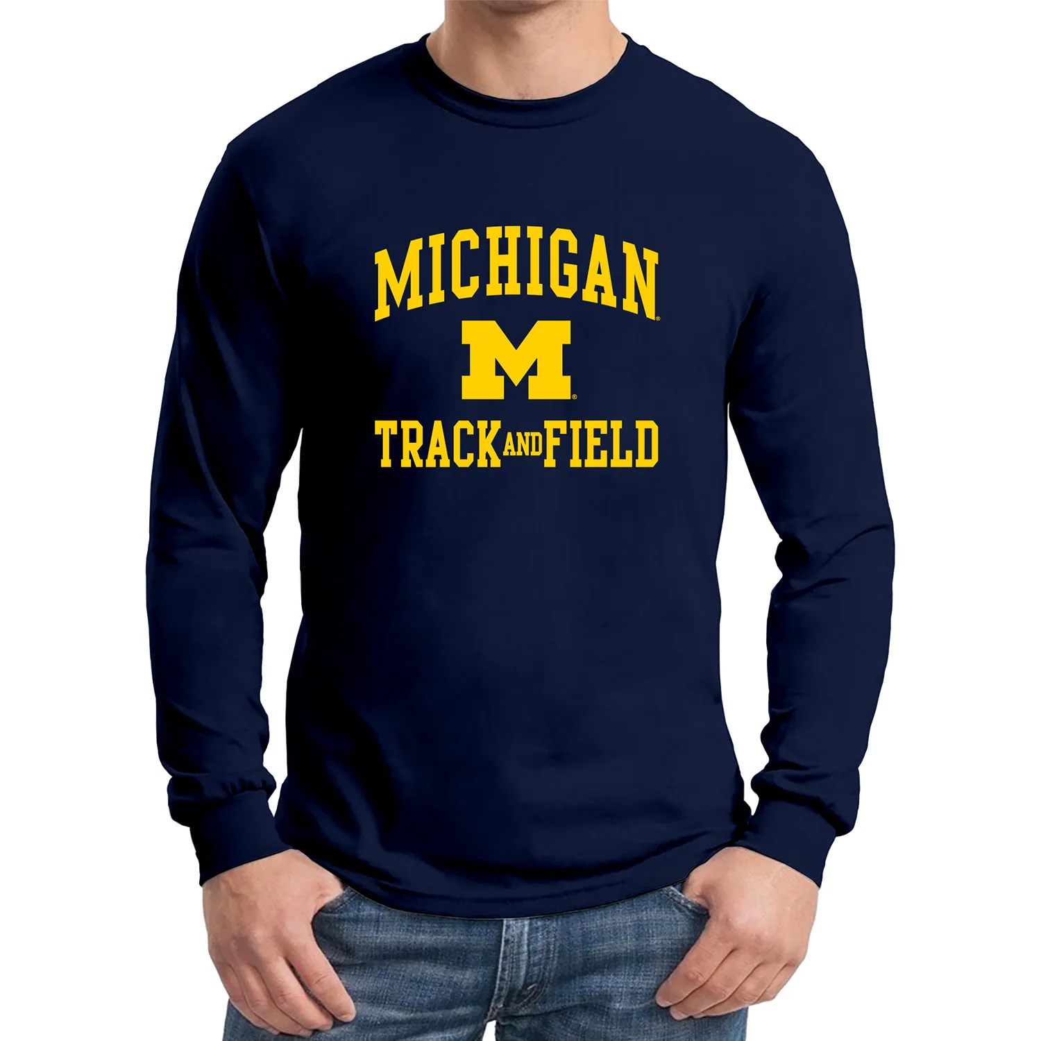 Michigan Wolverines Track & Field Long Sleeve Navy T-Shirt