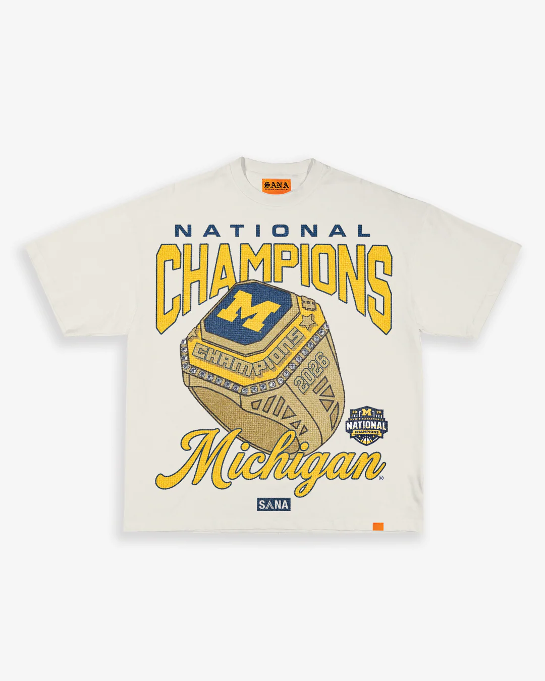 Michigan Wolverines Men's Basketball National Champions Cream Ring T-Shirt