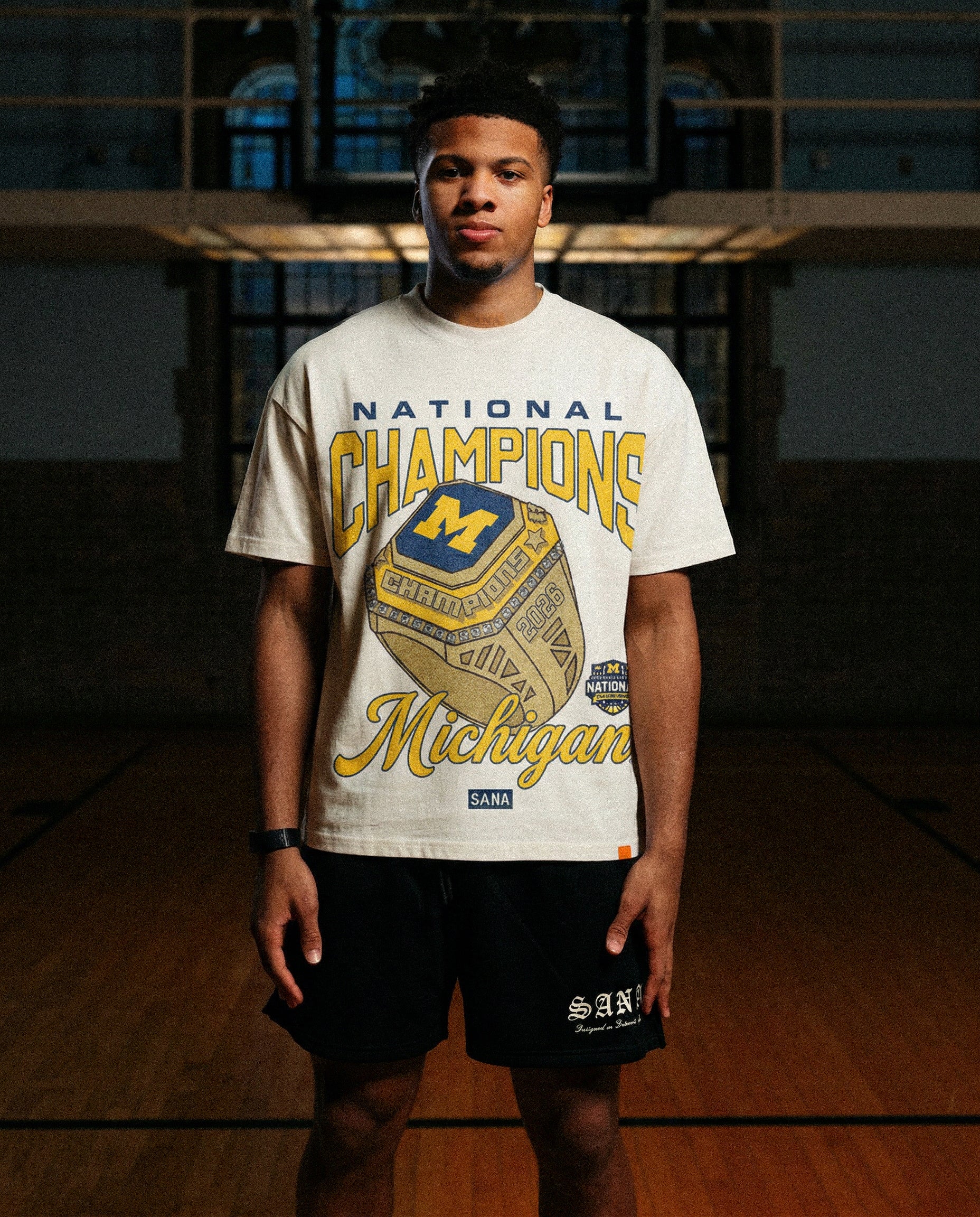 Michigan Wolverines Men's Basketball National Champions Cream Ring T-Shirt - Image 3