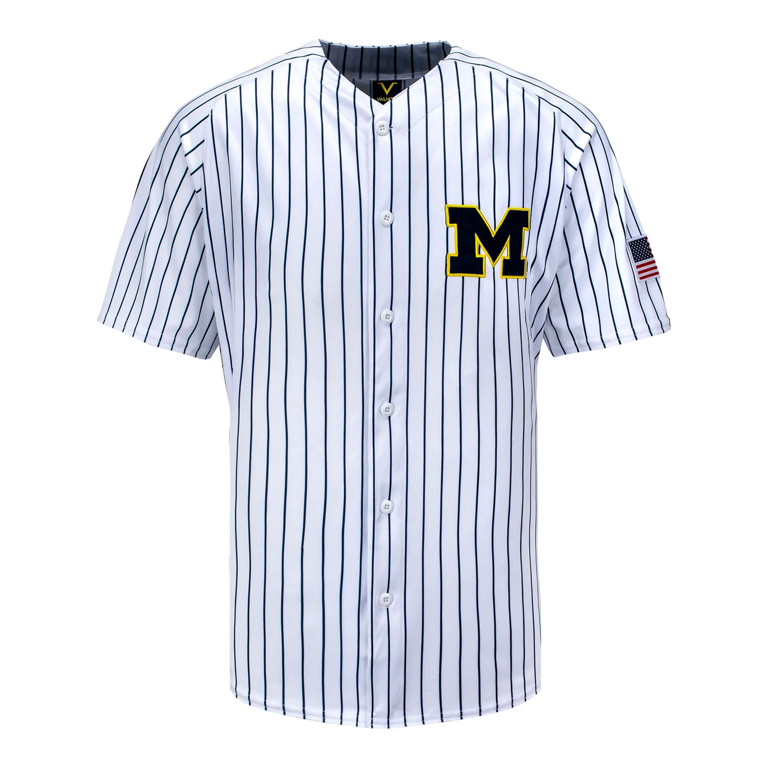 Michigan Wolverines Valiant White with Blue Pinstripe Baseball Jersey