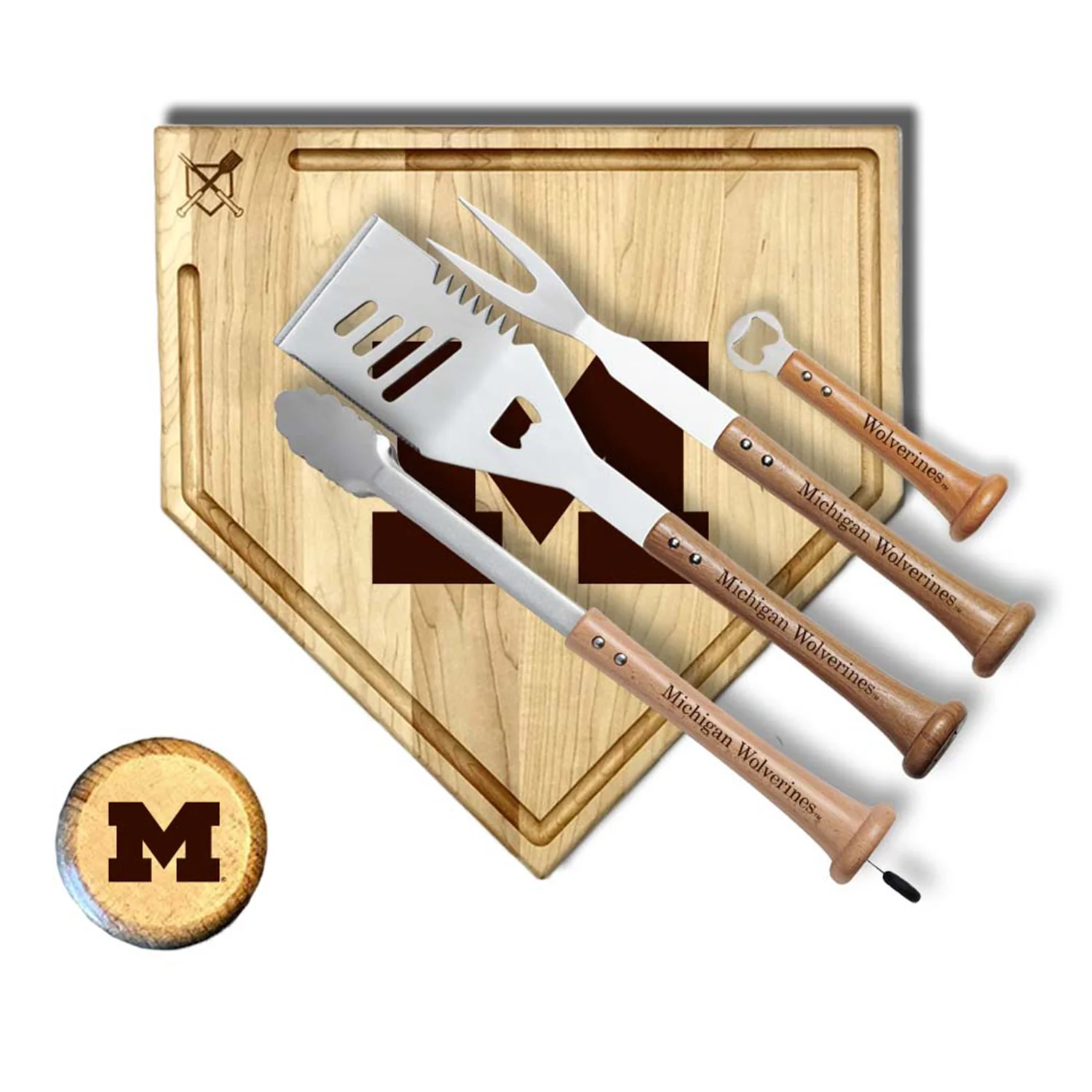 Michigan Wolverines 17" Grand Slam BBQ Set with Cutting Board Trough