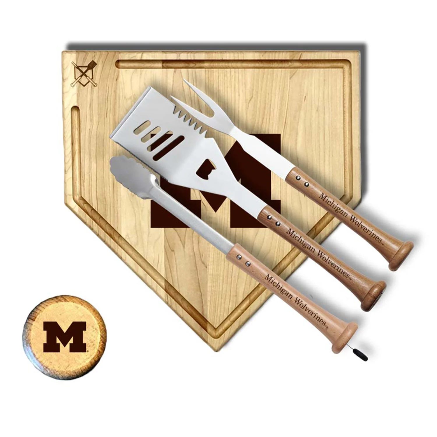Michigan Wolverines 17" Silver Slugger BBQ Set with Cutting Board Trough