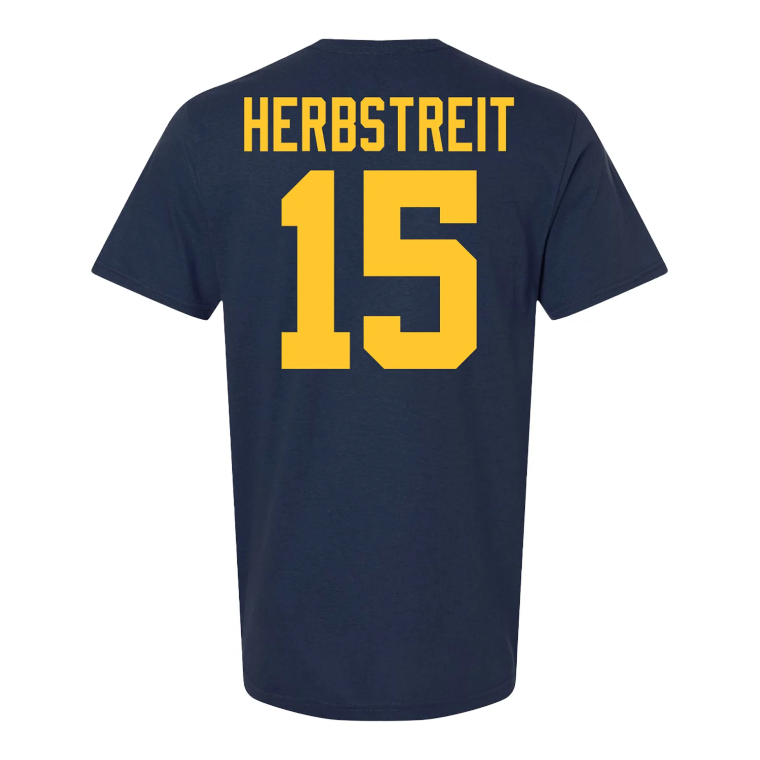 Michigan Wolverines #15 Chase Herbstriet Student Athlete Blue Football T-Shirt