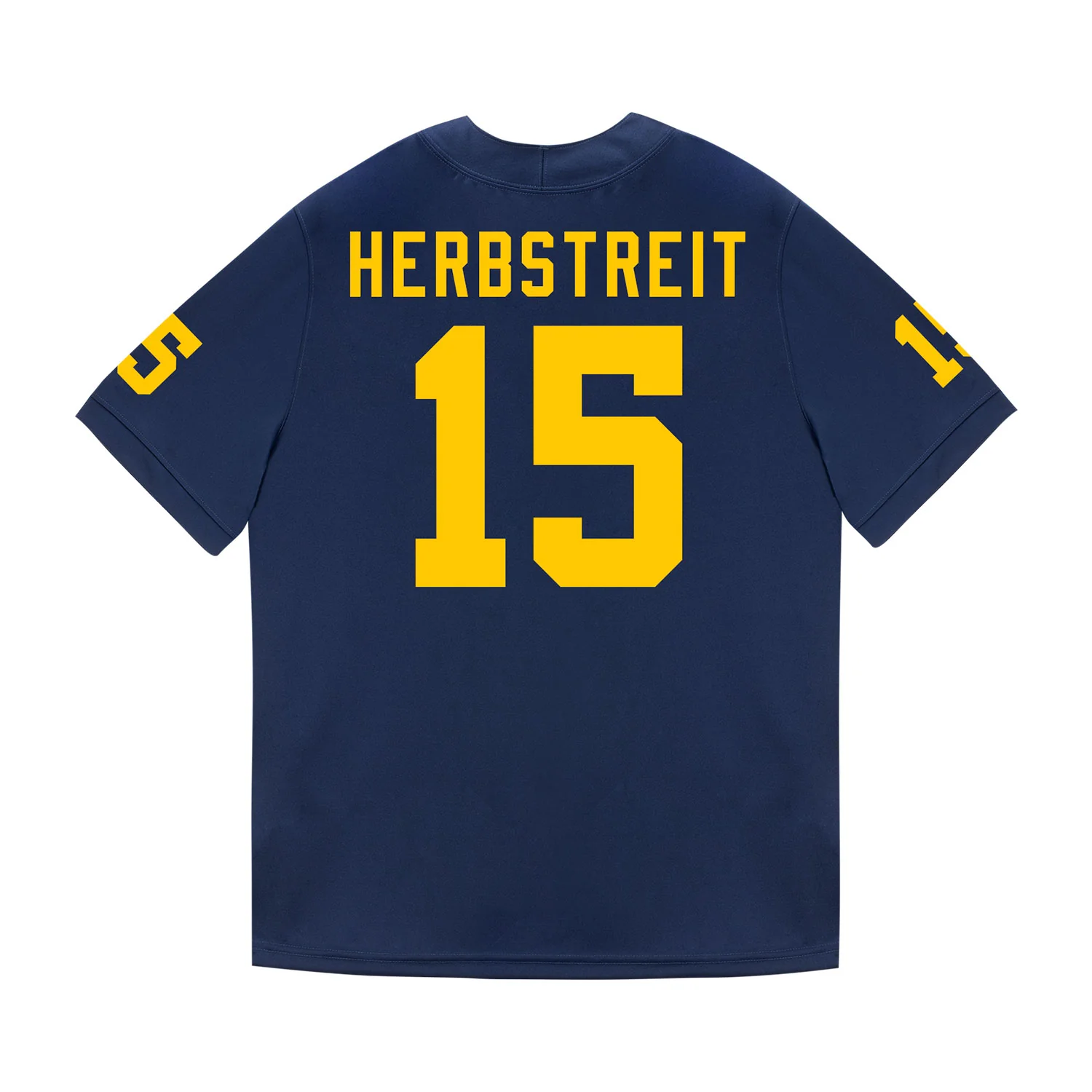 Michigan Wolverines #15 Chase Herbstriet Student Athlete Blue Football Jersey