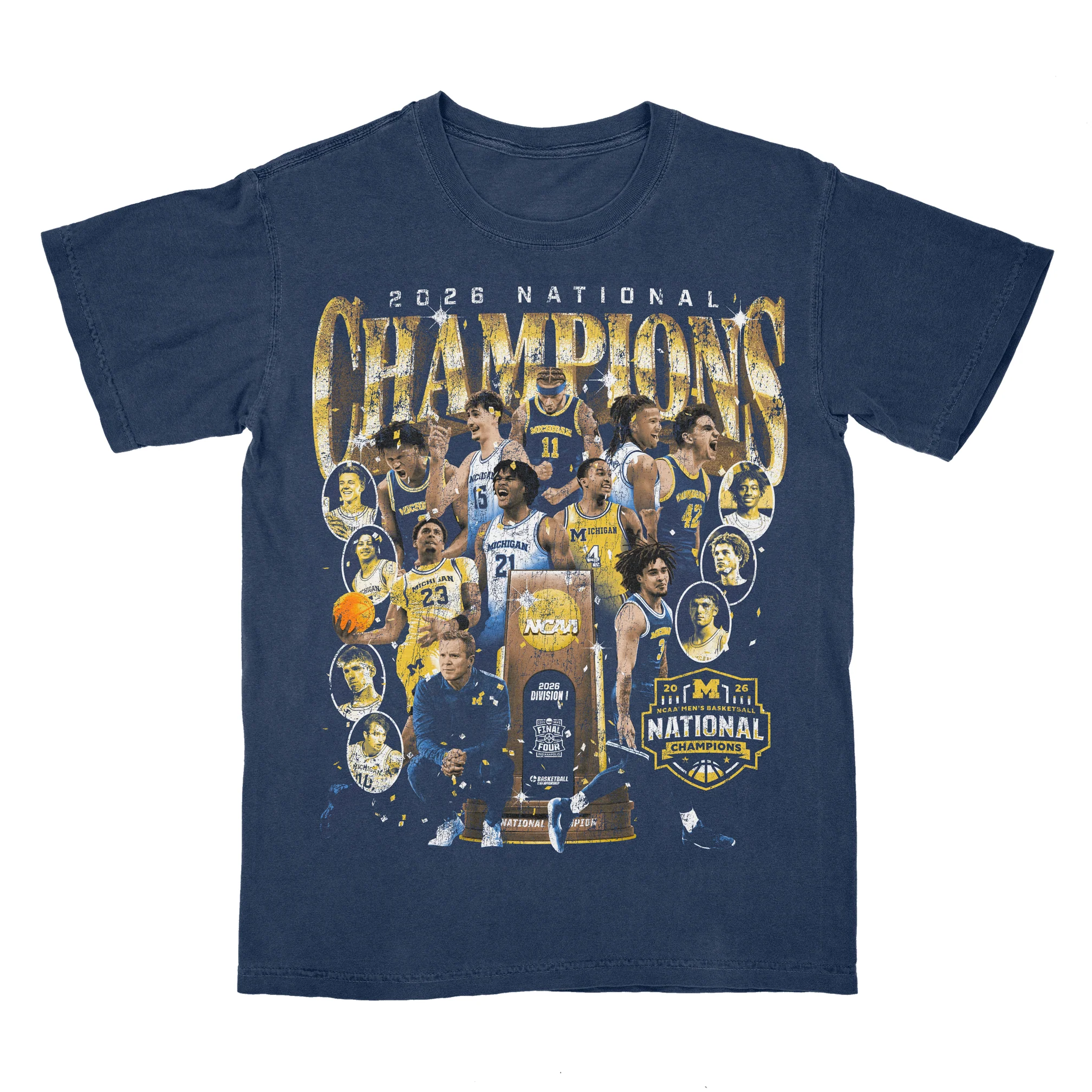 Youth Michigan Wolverines Men's Basketball Campus Ink 2026 National Championship Team T-Shirt